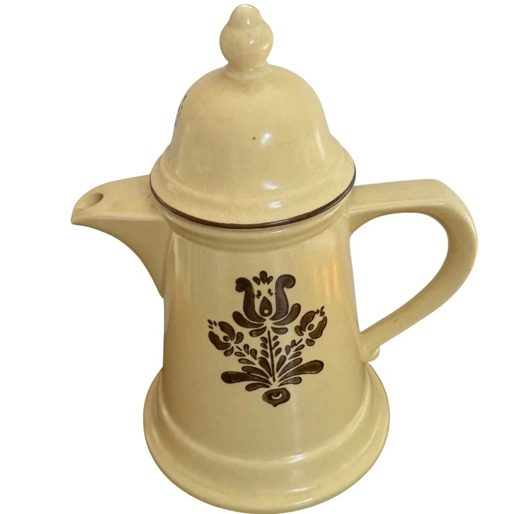 70s Pfaltzgraff Village Coffee Tea Pot Lid Vintage Stoneware Folk Art 10